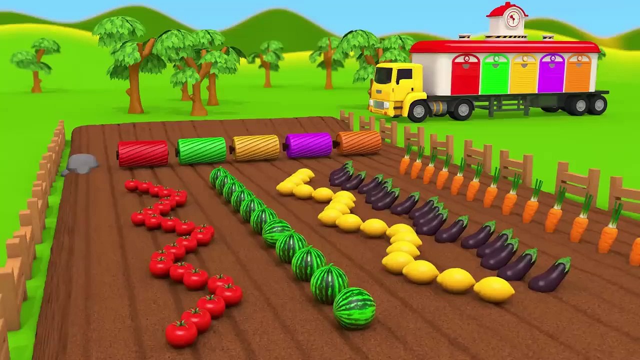 Harvesting Fruits and Vegetables with Tractors Learn Colors for Kids Childre_HD