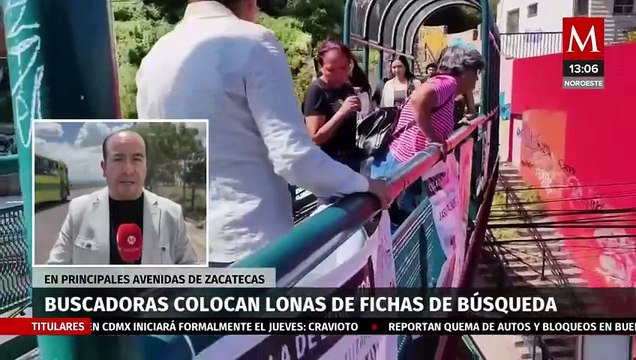 Madres buscadoras cuelgan lonas con fichas de búsqueda en calles de Zacatecas