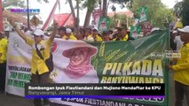 Rombongan Ipuk Fiestiandani dan Mujiono Mendaftar ke KPU Diiringi Tari Barong Serta 16 Partai Pengusung dan Pendukung
