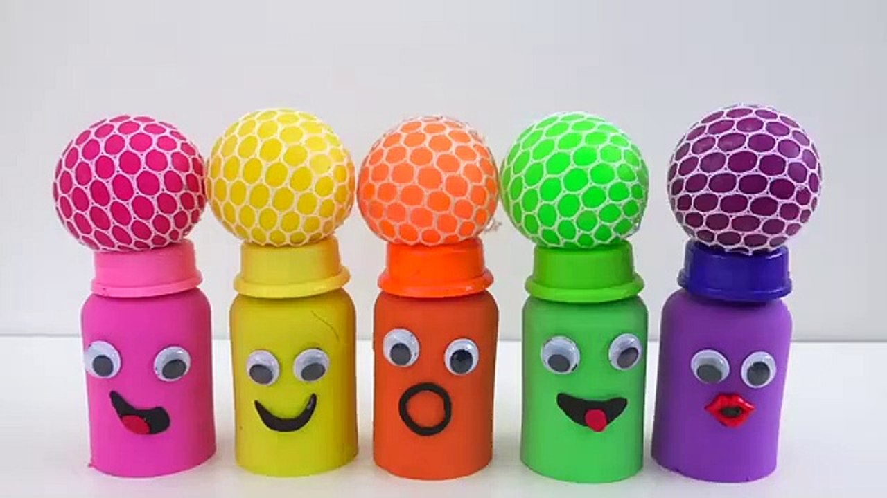 Match Rainbow Colors Squishy  Balls with Kinetic Sand  Milk Bottles Smiley Face _  video for kids