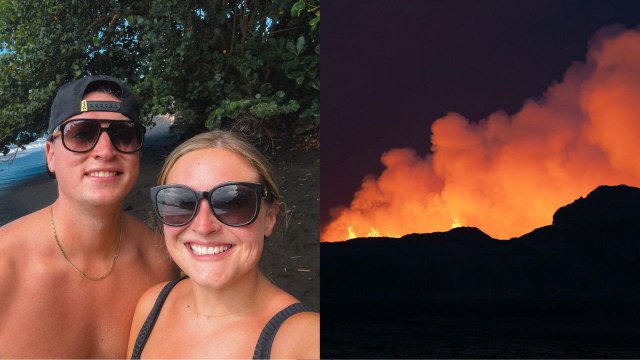 Couple make quick escape from Blue Lagoon in Iceland after volcano explodes nearby