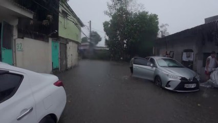 Unexpected wet street Philippines Manila QUEZON CITY street walk