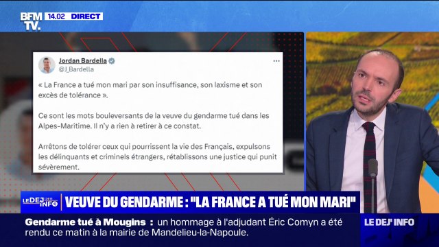 La France a tué mon mari , le discours de la veuve du gendarme tué à Mougins fait réagir les partis de droite et d'extrême droite