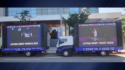 "7인의 BTS 지지" 해외 팬덤, 하이브에 트럭 보내 / YTN