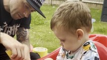 Dad builds a toy car for son that matches his own car perfectly