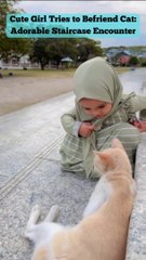 Cute Girl Tries to Befriend Cat_ Adorable Staircase Encounter