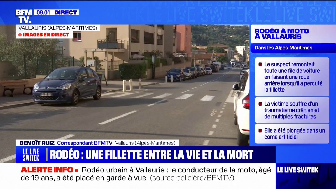 Une petite fille de sept ans percutée lors d'un rodéo urbain à Vallauris (Alpes-Maritimes), est entre la vie et la mort