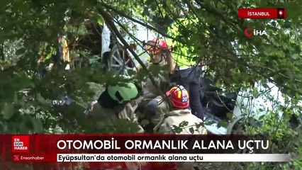 Eyüpsultan’da otomobil ormanlık alana uçtu