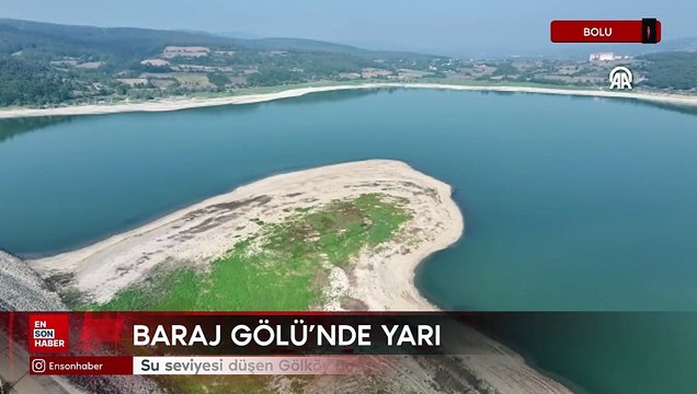 Bolu'da su seviyesi düşen Gölköy Baraj Gölü'nde yarımada oluştu