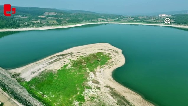 Su seviyesi düşen Gölköy Baraj Gölü'nde yarım ada oluştu