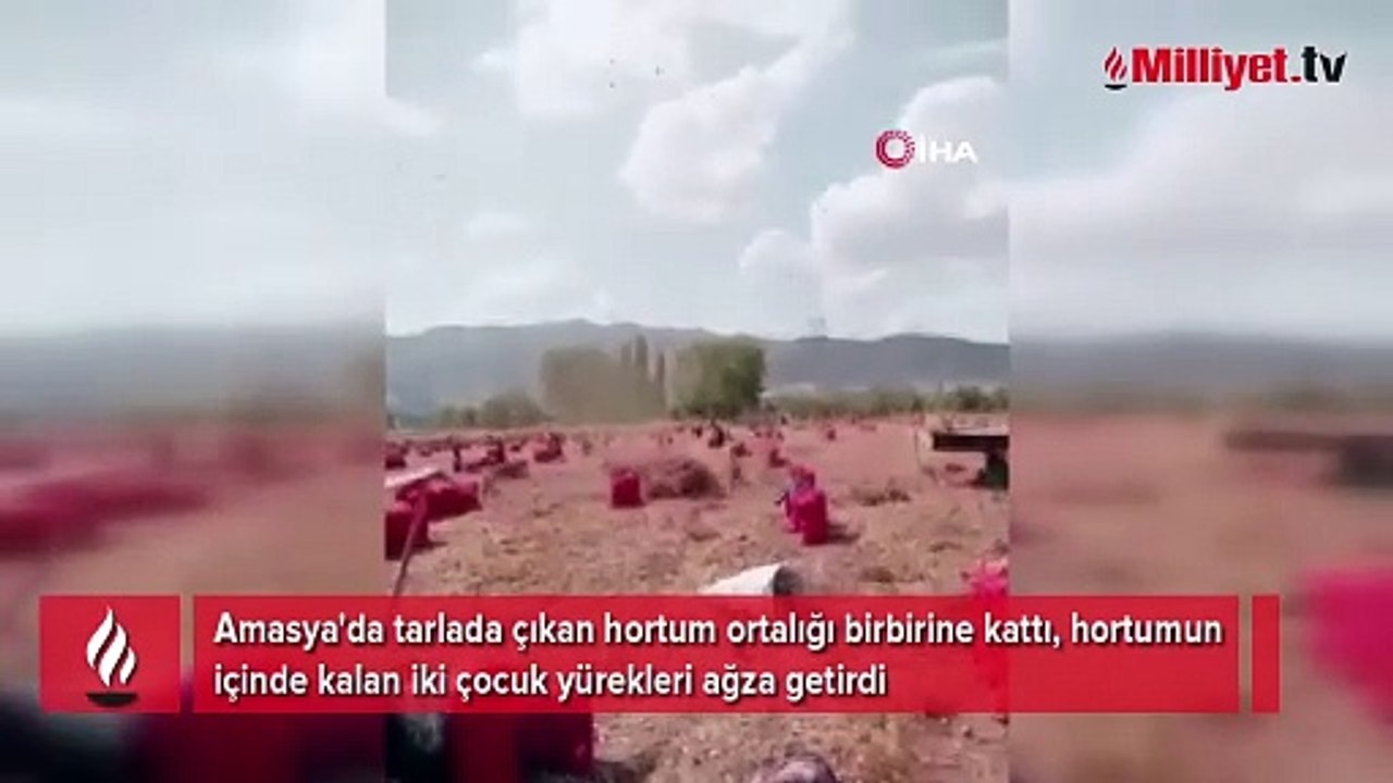 Amasya'da iki çocuk hortumun arasında kaldı
