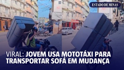 Viral: jovem usa mototáxi para transportar sofá em mudança