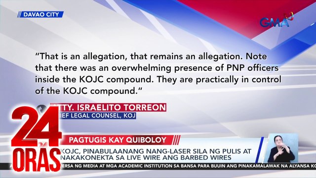 24 Oras: (Part 2) KOJC, pinabulaanan ang umano'y sikretong lagusan na ipinakita ng DILG at PNP; Travel company na iligal umanong nagre-recruit; LPA, posibleng maging bagyo at pumasok sa PAR, atbp.