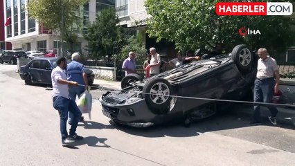 Ankara'da kontrolden çıkan otomobil yayaya çarpıp takla attı: 2 yaralı
