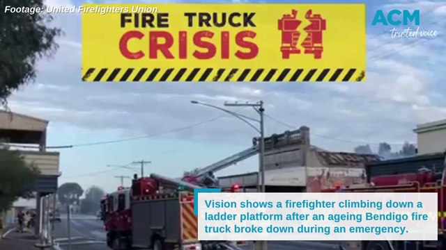A firefighter self-evacuated a Bendigo ladder platform fire truck after it broke down during an emergency. Footage by United Firefighters Union