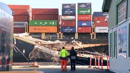 Two men injured after STS Leeuwin is hit by large container ship at Fremantle Port