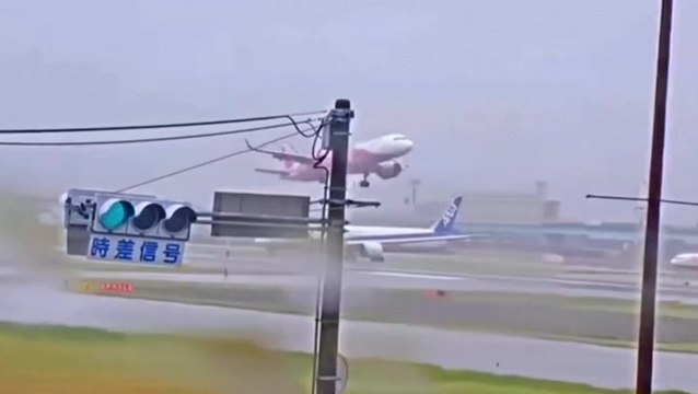 Fierce Typhoon Shanshan winds force planes to abort landings at airport in Japan