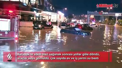 Karabük'te sel felaketi: Yollar göle döndü, araçlar sulara gömüldü, mahsur kalan vatandaşlar botlarla kurtarılıyor