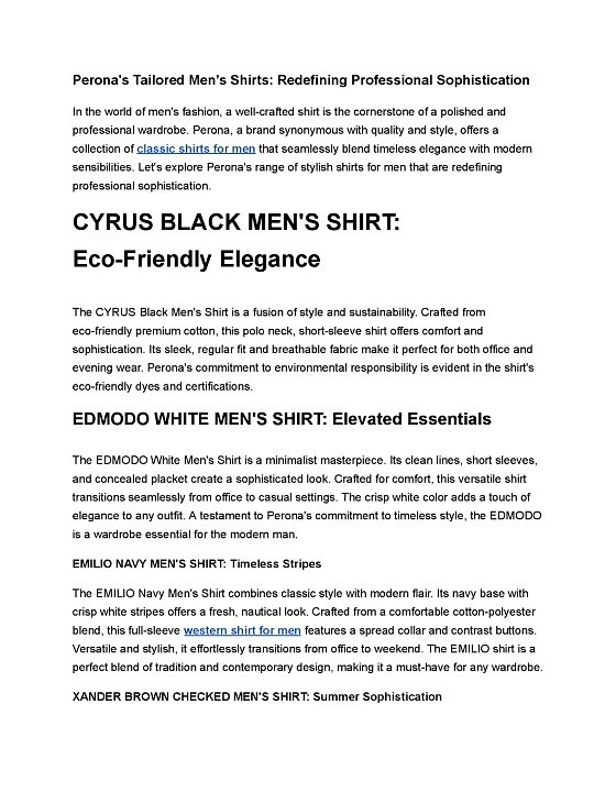 Perona's Tailored Men’s Shirts Redefining Professional Sophistication