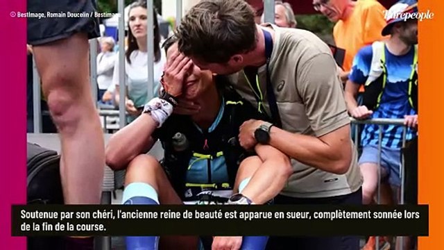 Marine Lorphelin en larmes et au bout de sa vie mais soutenue par son amoureux lors d'une épreuve de taille