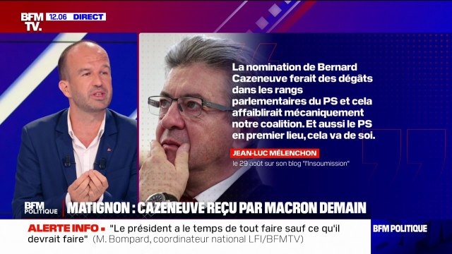 Bernard Cazeneuve n'est pas la personne qui va permettre de mettre en place des idées du programme du NFP , assure Manuel Bompard (LFI)