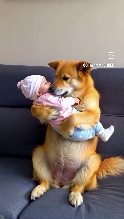 Dog play with baby