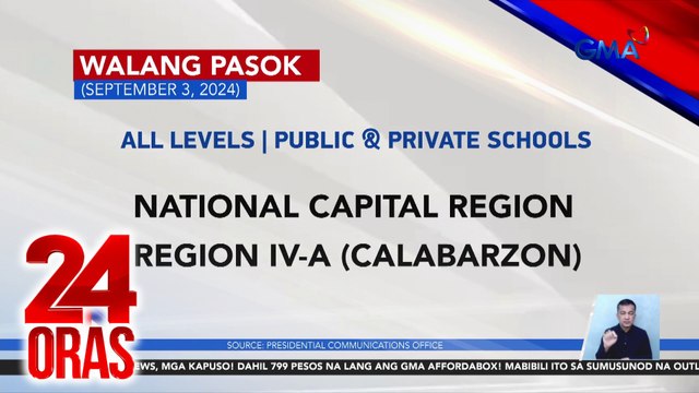 Class suspension sa Metro Manila at Calabarzon inanunsyo ng Malacañang | 24 Oras