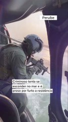 Ladrão tenta se esconder no mar mas é localizado por helicóptero Águia em Peruíbe