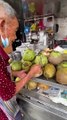 80 year old grandpa cutting coconut - Malaysia Street Food #shortsvideo