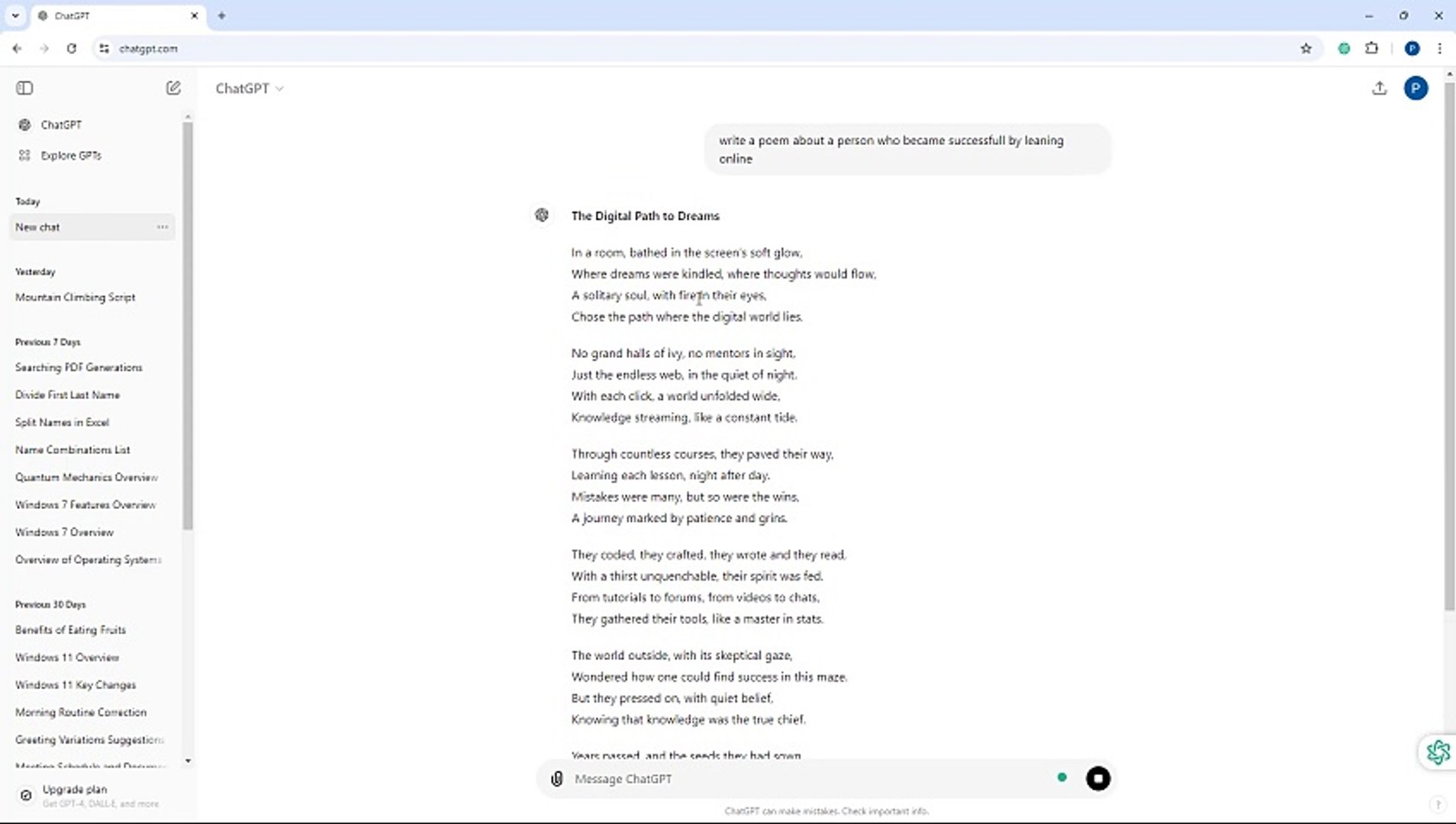 ChatGPT Course Section 40 Generation of Poetry