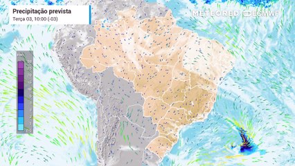 Previsão de chuva e nebulosidade até Quinta-Feira (05)