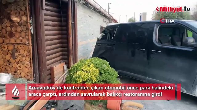 Arnavutköy’de otomobil restorana daldı, 4 kişi yaralandı: O anlar kamerada