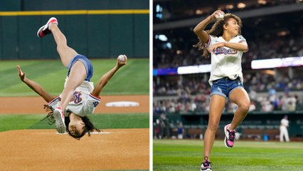 Hezly Rivera, medallista olímpica en los Juegos de París, hace el primer lanzamiento en el duelo Rangers vs. Yankees