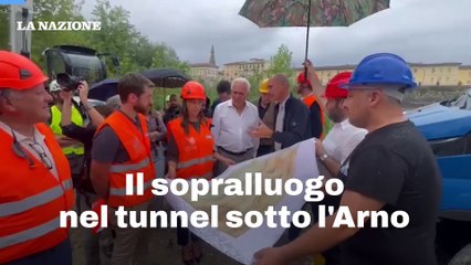 Il sopralluogo nel tunnel sotto l'Arno