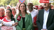 DİSK Genel Başkanı Arzu Çerkezoğlu, Çalışma Bakanlığı önündeki oturma eylemini ziyaret etti