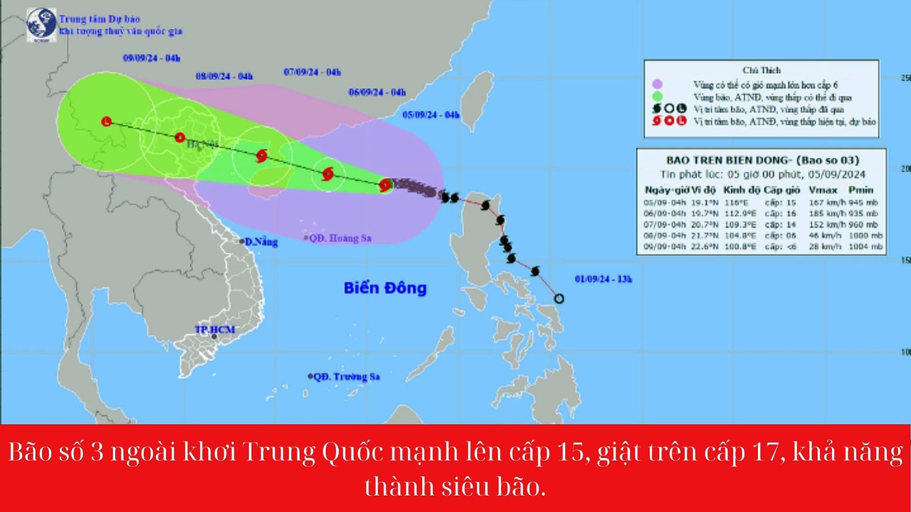 Bão số 3 ngoài khơi Trung Quốc mạnh lên cấp 15, giật trên cấp 17, khả năng thành siêu bão.