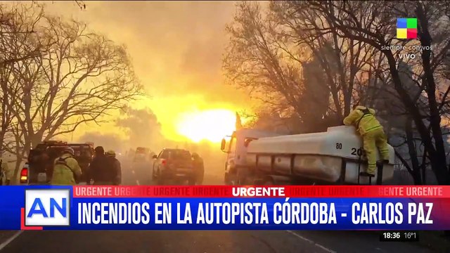 GRAVES INCENDIOS EN CÓRDOBA: La autopista Córdoba-Carlos Paz cerrada y los alrededores en llamas