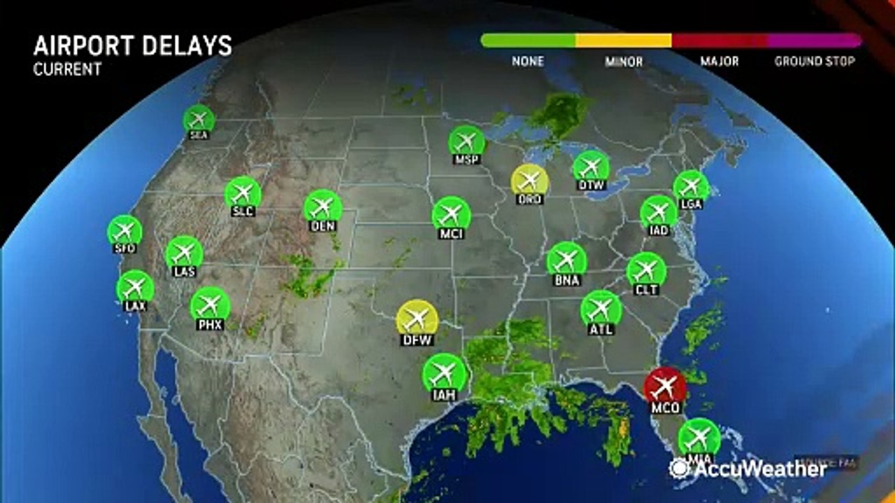 Thunderstorms to cause continued travel delays in places like Orlando