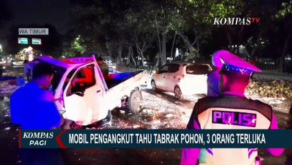 Diduga Pengemudi Mengantuk, Mobil Pengangkut Tahu di Surabaya Tabrak Pohon, 3 Orang Terluka