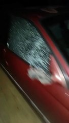 LANGUAGE WARNING: Daniel Morgan films his Holden after it was hit on the wrong side of the Hume Freeway at Chiltern