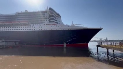 Cunard’s flagship ocean liner Queen Mary 2 docked in Liverpool