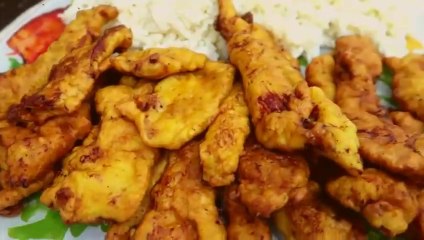 مطبخ ام وليد   صدر دجاج مقلي و طري و بنتو بنة مع ارز ابيض بالجبن احسن من اكل المطاعم .