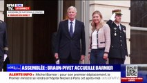 Michel Barnier accueilli par Yaël Braun-Pivet à l'Assemblée nationale