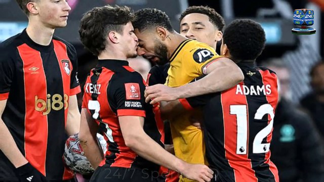 Wolves star Matheus Cunha is sent off for punching, kicking and headbutting Bournemouth's Milos Kerkez in FA Cup tie