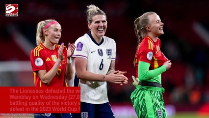 Millie Bright celebrates England's battling win over Spain