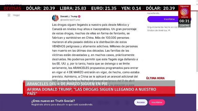 Aranceles del 4 de marzo para México y Canadá siguen en pie, afirma Trump