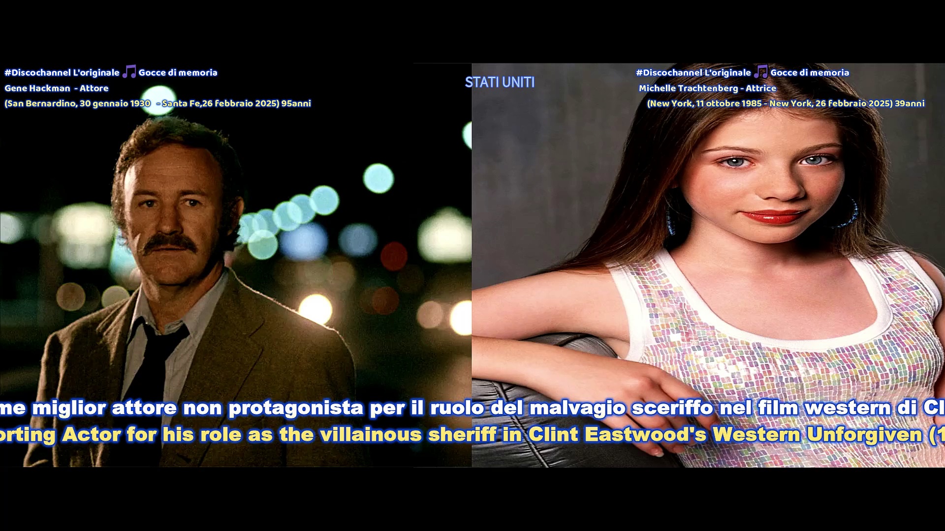 Video Gene Hackman - Attore - 1930 - 2025 \/ Michelle Trachtenberg - Attrice 1985 - 2025