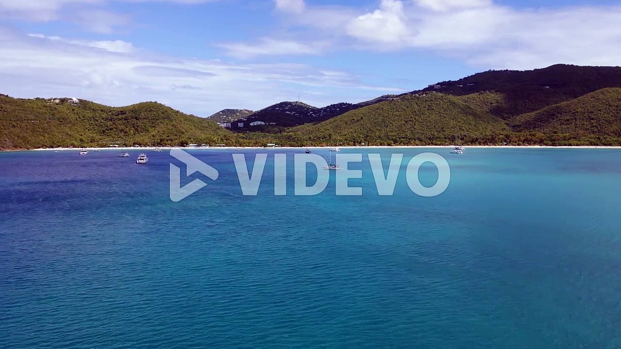 Aerial view of boats anchored on the coast of sunny St Thomas,Virgin islands, USA