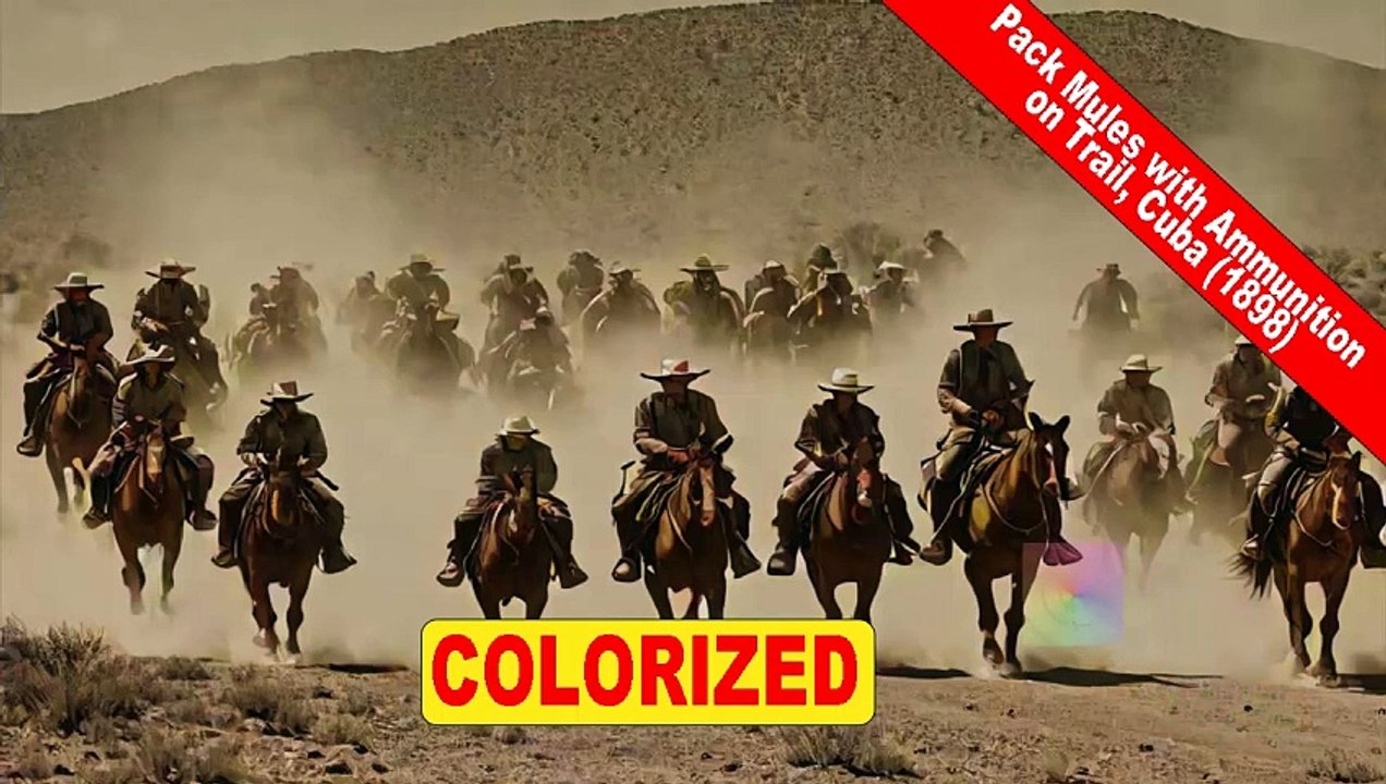 Pack Mules with Ammunition on Trail, Cuba (1898) | Old Colorized Movie