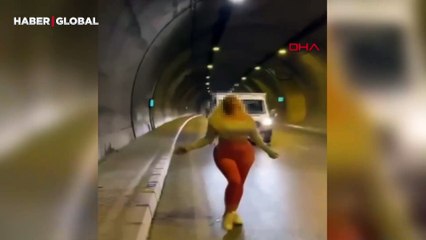 Tünelde dans edip trafik güvenliğini tehlikeye atan kadın kamerada